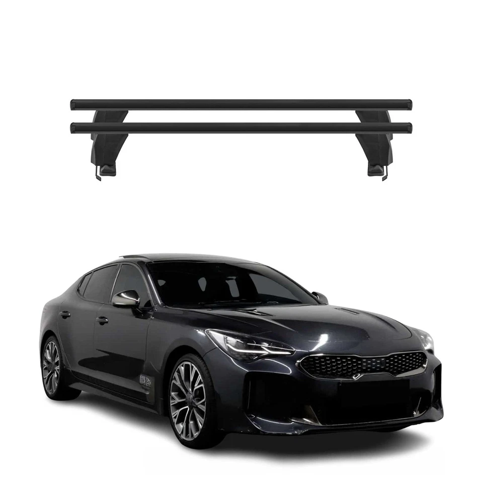 Se adapta a barras transversales de techo superiores Kia Stinger 2018-2023 2 piezas aluminio negro Foto 1 de 4