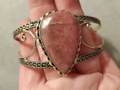 Brazalete brazalete lágrima rodonita rosa plata alpaca Foto 1 de 4
