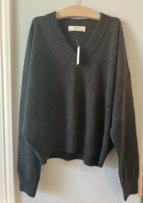 *NUEVO CON ETIQUETAS* Suéter recortado Madewell para mujer XL 100 % cachemir cuello en V Donegal carbón Foto 1 de 4