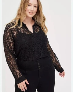 Torrid Madison Black Sheer Size 1 Lace Button-Up Shirt Plus 1X - Picture 1 of 14