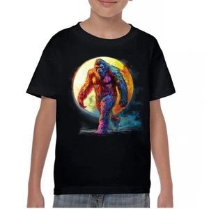 Full Moon Bigfoot Youth T-shirt Hiking Sasquatch Hide and Seek Champ Kids - Picture 1 of 50
