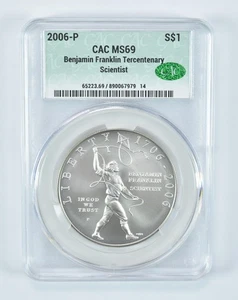 2006-P Ben Franklin Scientist Commemorative Silver Dollar MS69 CAC CACg *6990 - Picture 1 of 5