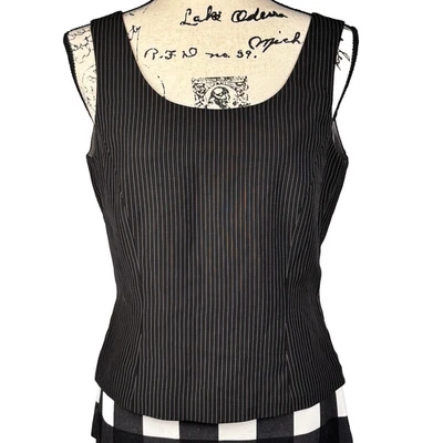 Top Tahari Arthur S Levine forrado sin mangas negro a rayas talla S a medida elegante Foto 1 de 4