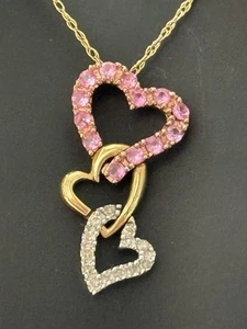 Colgante y cadena con corazón de oro de 10k y diamantes articulados - Imagen 1 de 6