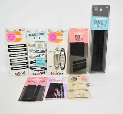 Lot of Scunci Barrettes & Conair & Beauty 360 Bobby Pins & Conair Comb - Image 1 of 2