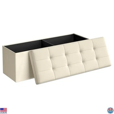 43" Folding Storage Ottoman Bench, Foot Rest, Load 660 lb, Cream White - Image 1 of 4