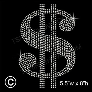 Dollar Sign Rhinestone Diamante Hotfix Transfer Iron on Motif Plus Free Gift - Picture 1 of 4