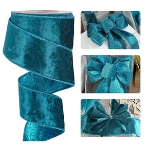 Velvet Wired Ribbon Teal Ribbon Christmas Velvet Ribbon 2.5 inch Wide Turquoi... - Picture 1 of 6