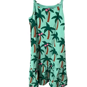 Hanna Andersson Girls Sleeveless Palm Tree Print Dress 150Cm/US 12 Aqua Green - Picture 1 of 3