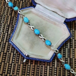 925 Sterling Silver Tennis Bracelet, Sleeping Beauty Turquoise Bracelet, 7.2" - Picture 1 of 8