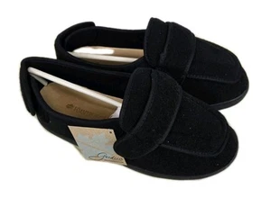FOAMTREADS Physician L2 Comfort Slipper Women 7.5 Black Wool Adjustable Diabetic - Picture 1 of 9