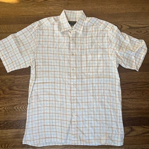 VTG Ermenegildo Zegna 100% Linen Button Up Shirt Mens L Short Sleeve Plaid - Picture 1 of 10