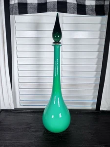 Vintage grüne italienische Glasgehäuse Dschinn Flasche Dekanter 26" Empoli Mid Century - Bild 1 von 10