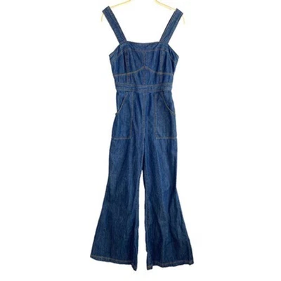 Женский джинсовый комбинезон Anthropologie Pilcro Y2K с широкими штанинами 0 синий богемный с высокой талией - Изображение 1 из 4