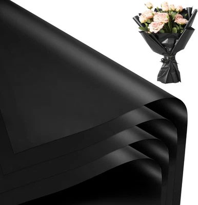 25 Hojas Papel de Envolver Floral Negro, Regalos de Graduación Impermeable Ramo de Flores Foto 1 de 4