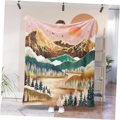  Manta de tiro de montaña, atardecer bosque árbol lago naturaleza 40,00" x 50,00" cálida Foto 1 de 4