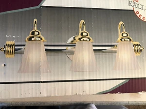 Vintage Royce Lighting Vanity Polished Chrome & Brass 3 Light Vanity Light Strip - Picture 1 of 5