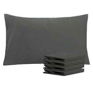 1800 Pillow Case Set Queen Ultra Soft Pillowcase Set of 4 Pillowcases Dark Grey - Picture 1 of 7