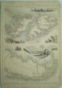 Antike Karte der Falklandinseln und Patagonien von John Tallis 1851 - Bild 1 von 3