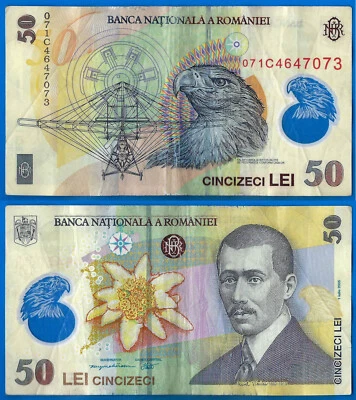 Romania 50 Lei 2005 Aigle Plane Polymer Centrale Europe Free Shipping Worldwide - Image 1 of 3
