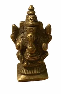 Hindu God Ganesha Statue Solid, Brass India Miniature2.25"H X 1.25"W V Vintage - Picture 1 of 6