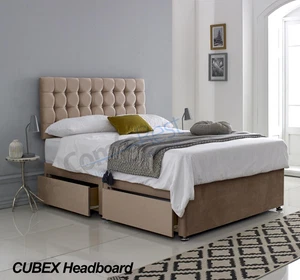 MEMORY FOAM DIVAN BED MATTRESS AND CUBEX HEADBOARD 3FT/4FT/4FT6/5FT- UK MADE