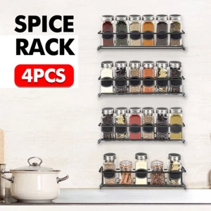 4X Kitchen Spice Rack /Jars Shelves Wall Mount Kitchen Door Storage Organizer - Picture 1 of 10