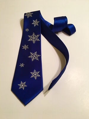 Corbata Copos de Nieve Plata Brillante, Nueva, Navidad, Gran Regalo, Azul Real Foto 1 de 4