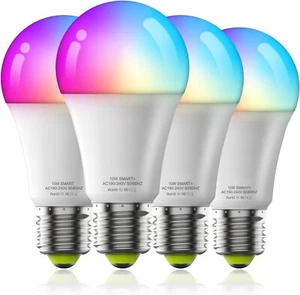 4 Pack E27 Colour Changing LED Light Bulbs Alexa, Google, App, Smart Bulb 10W - Picture 1 of 11