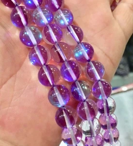 6/8/10/12mm Purple Rainbow Moonstone Grade Gems Round Loose Beads 15'' - Picture 1 of 7
