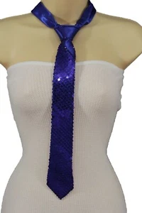 New Men Women Fashion Blue Neck Tie Silk Fabric Wedding Tuxedo Costume Sequins - Picture 1 of 12