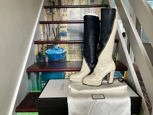 Genuine Gucci light beige and blue knee high leather boots with box EU size 39 - Picture 1 of 14