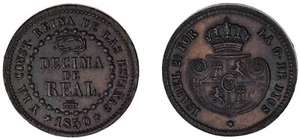 1 Tenth Of REAL Copper / Cobre. Isabella II-Isabel II. Segovia, 1850. AU / UNC - Picture 1 of 1