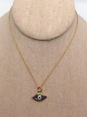 RAREZAS Collar Colgante y Cadena Multi-Gema Mal de Ojo Chapado en Oro - Nuevo con Etiquetas Foto 1 de 4