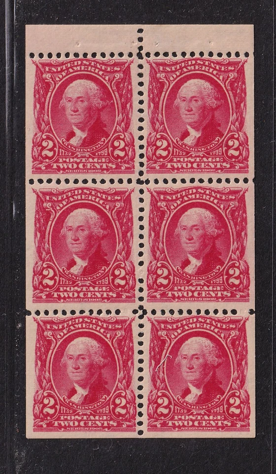 1903 Washington 2c booklet pane of 6 Sc 301c MLH full OG XF fresh CV $500 - Image 1 of 2