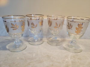 Vintage Libbey Gold Leaf Footed Water Wine Glasses Goblets X 4 - Picture 1 of 5