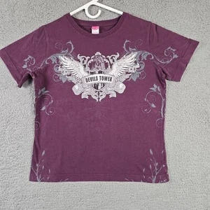 L.A.T. Vintage Damen T-Shirt "Devils Tower" lila Y2K Gr. M Grafik - Bild 1 von 16