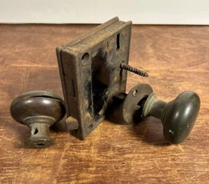 Vintage Heavy Brass Door Knob Set Salvage Needs Repair, Untested - NO Key - Picture 1 of 14