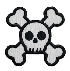 Skull and Crossbones Embroidered Applique Iron On Patch Halloween Trick or Treat - Picture 1 of 3