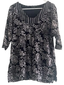 Lane Bryant 14/16 Black Gray Floral Flowy Tunic Blouse - Picture 1 of 6