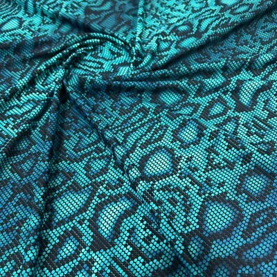 Blue Snake Animal Print Spandex Fabric Stretch by Yard for Swimwear Sportwear - Image 1 of 4