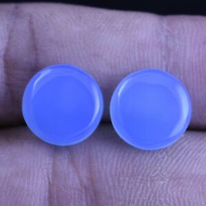 11 mm Round Natural Blue chalcedony Plain Loose Gemstone Cabochon Pair 2 Pcs
