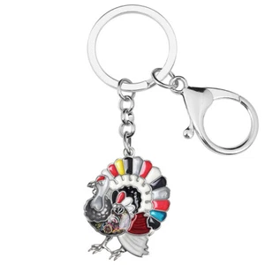 Thanksgiving Enamel Alloy Floral Turkey Chicken Keychains Jewelry Key Ring Gifts - Picture 1 of 11