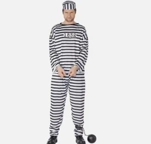 Mens Convict Fancy Dress Costume Prisoner Robber Outfit by Smiffys Large - Picture 1 of 3