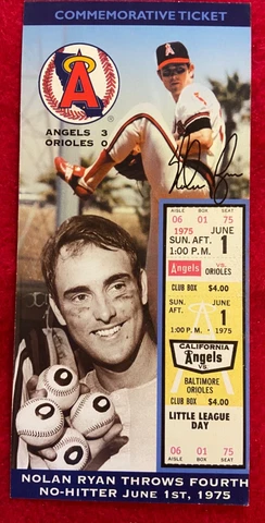 Nolan Ryan Commemorative Ticket 4th No Hitter, Numbered, Free Ship! Cover
