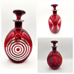 Cambridge Red Glass Pinched Decanter Stopper Silver Overlay Bullseye VTG Barware - Picture 1 of 11