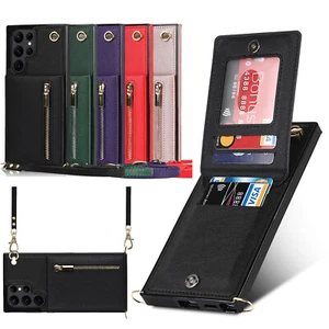 For Samsung Galaxy S25 Ultra S24 S23 S22 S20 Crossbody Wallet Case Zipper Purse - Picture 1 of 60