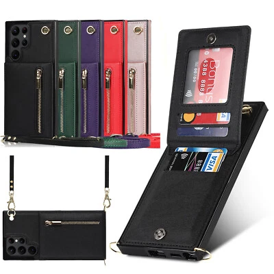 For Samsung Galaxy S25 Ultra S24 S23 S22 S20 Crossbody Wallet Case Zipper Purse - Image 1 of 4