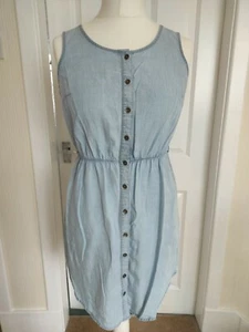 F & F Light Blue Denim Dress With Elasticated Waist. Sleeveless. Size 10 - Picture 1 of 3