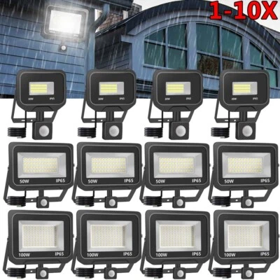 30W 50W 100W LED Fluter mit Bewegungsmelder Außen Strahler Garten Scheinwerfer   - Bild 1 von 4